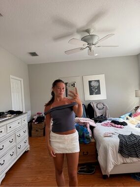 Off-Shoulder Gray/Blue Crop Top